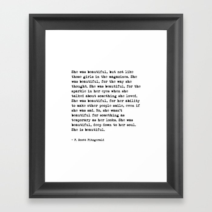 She was beautiful - Fitzgerald quote Framed Art Print