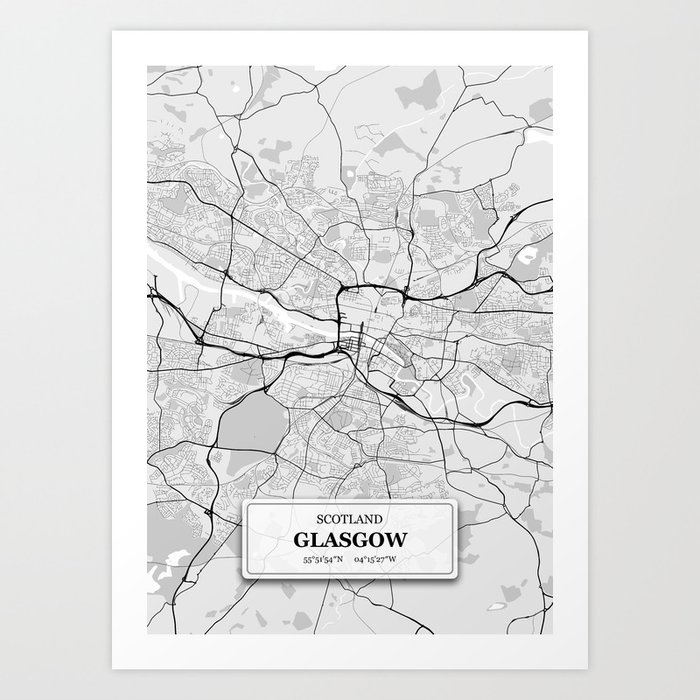 Glasgow, Scotland City Map with GPS Coordinates Art Print by danydesign
