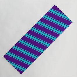 [ Thumbnail: Indigo and Dark Turquoise Colored Striped/Lined Pattern Yoga Mat ]