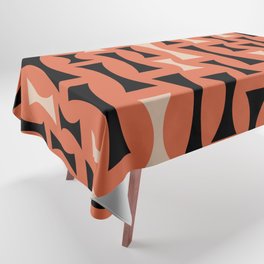Retro Mid Century Modern Abstract Pattern 622 Black Orange and Cream Tablecloth