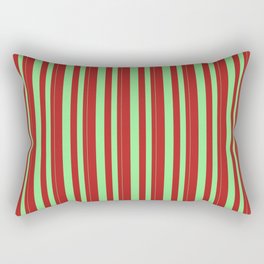 [ Thumbnail: Light Green and Red Colored Pattern of Stripes Rectangular Pillow ]