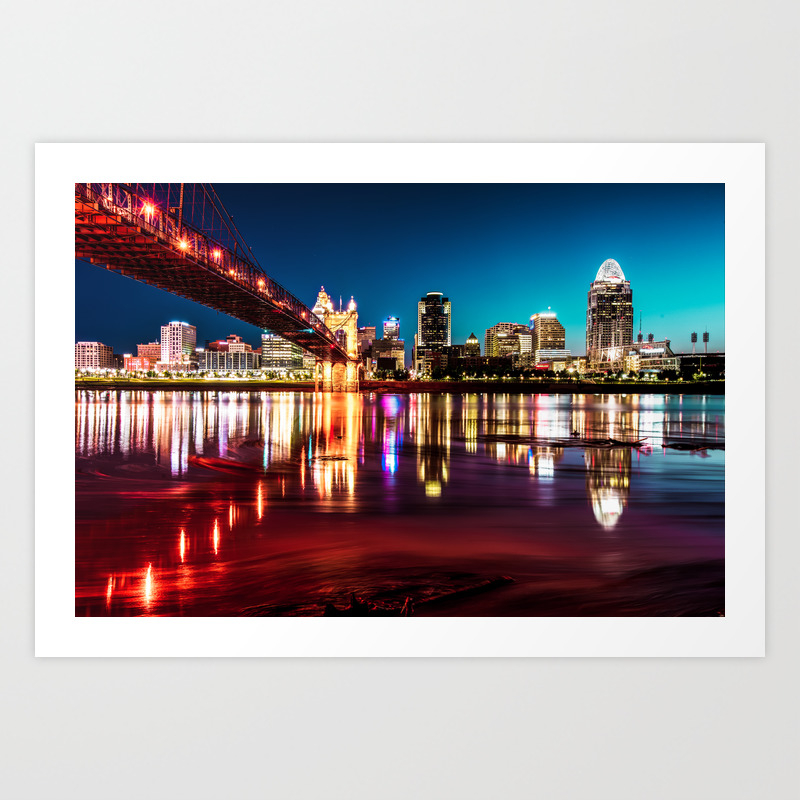Morning Skyline Reflections Of Cincinnati Ohio Art Print By Gregoryballosfineart Society6