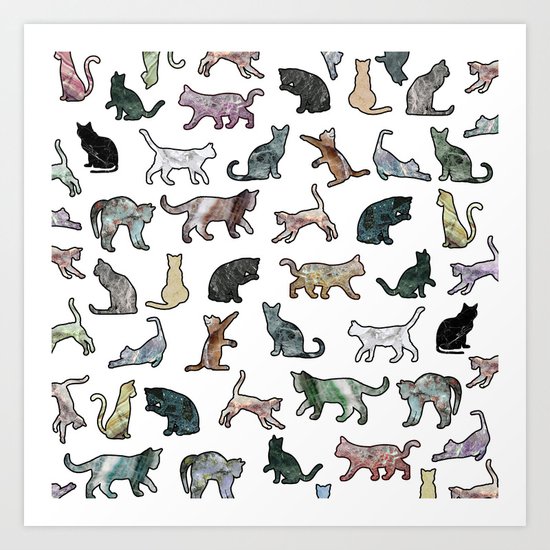 Cats shaped Marble - White Art Print