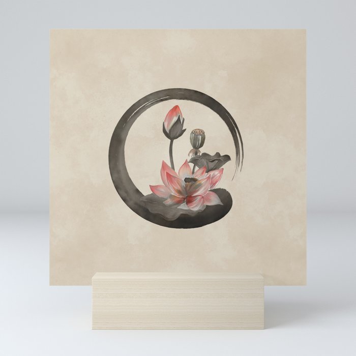 Enso Zen Circle and Lotus Mini Art Print