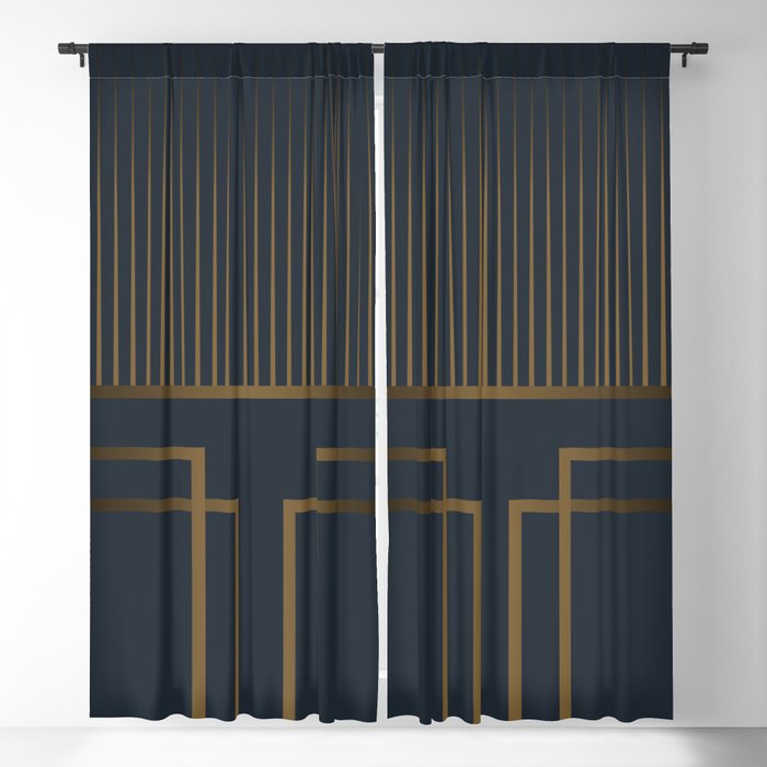 Art Deco Gold/Navy Pattern IV Blackout Curtain
