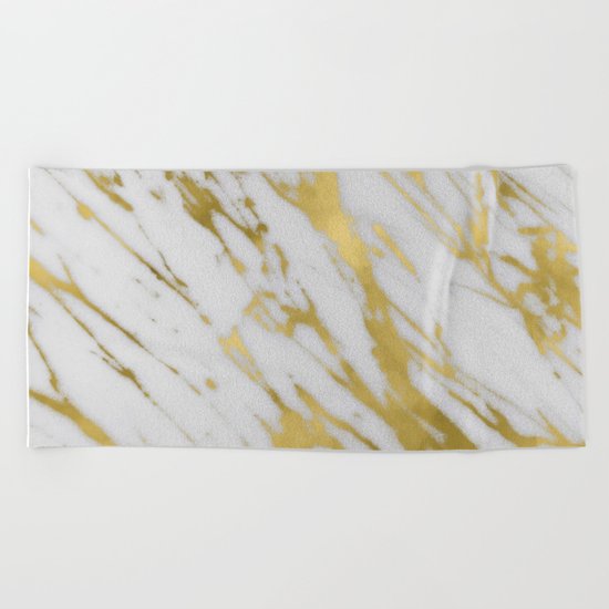 Gold White Marble Beach Towel