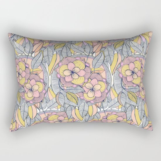 Pink and Peach Linework Floral Pattern Rectangular Pillow