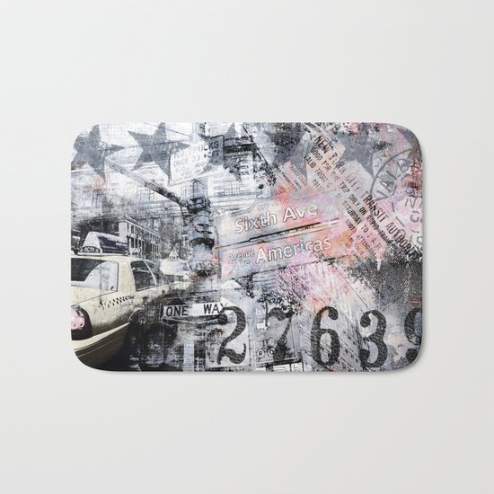 New York street mixed media art Bath Mat
