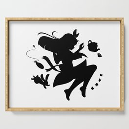 Alice in wonderland falling silhouette (black) Serving Tray