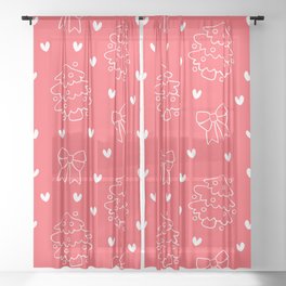 Christmas Pattern White Red Heart Tree Sheer Curtain