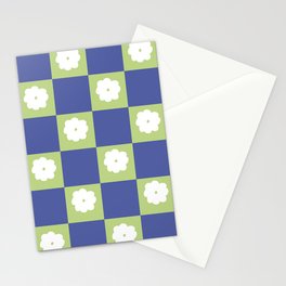 Very Peri Blue + Green Checker and Groovy Flowers Stationery Card