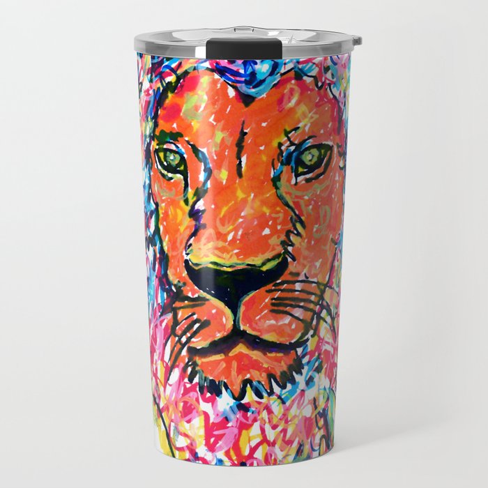 Lion Head Abstract Colorful Painting Travel Mug By Kartrtick101