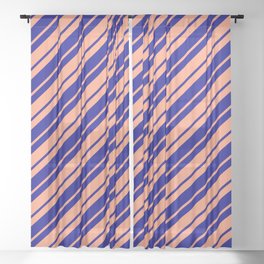 [ Thumbnail: Dark Blue and Light Salmon Colored Lined Pattern Sheer Curtain ]