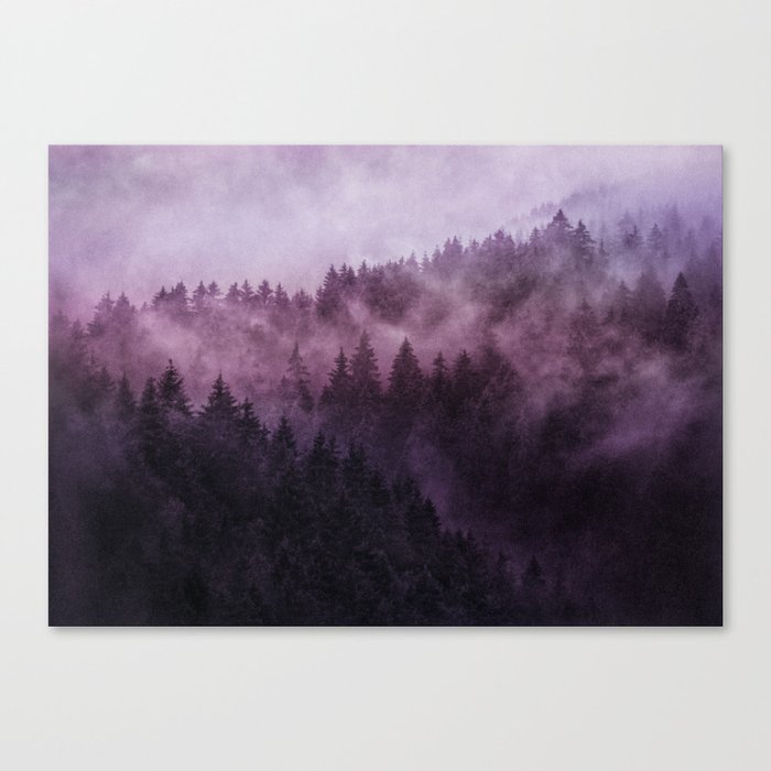 Excuse me, I’m lost // Laid Back In A Misty Foggy Wild Romantic Cascadia Trees Forest Covered In Fog Canvas Print