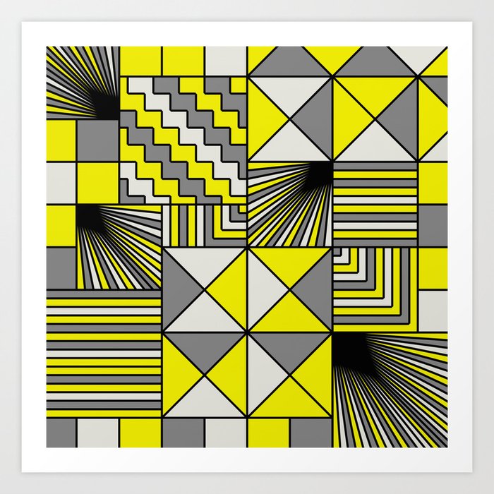Mosaic Scandinavian Pattern - Yellow, Charcoal and white Art Print