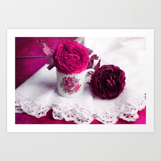 Still life with paper flowers Art Print