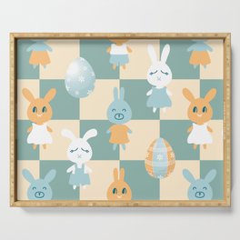 Easter Rabbits On A Chess Board Serving Tray