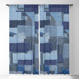 Boroboro Blue Jean Japanese Boro Inspired Patchwork Shibori Blackout Curtain