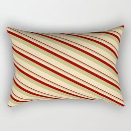 [ Thumbnail: Dark Red, Dark Khaki & Tan Colored Stripes Pattern Rectangular Pillow ]