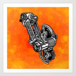 Retro Cycling Derailleur on orange Art Print | Artistic, Racing, Icon, Campy, Retro, Graphic, Iconic, Bicycle, Abstract, Part 
