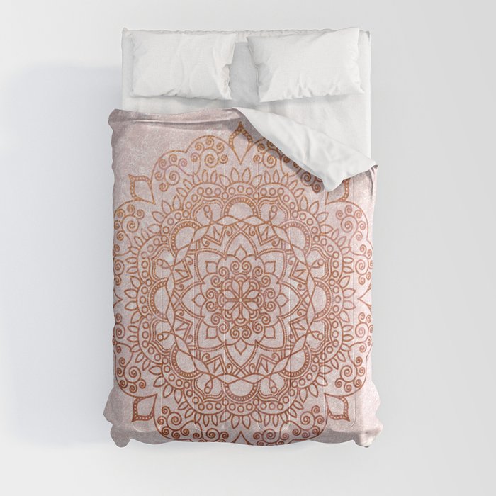 Mandala on concrete - rose gold Comforter