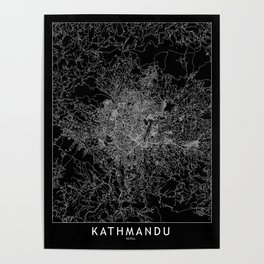 Kathmandu Black Map Poster
