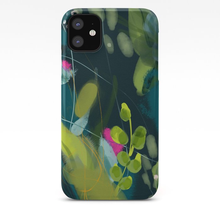 abstract jungle fever leaves in floral green iPhone Case