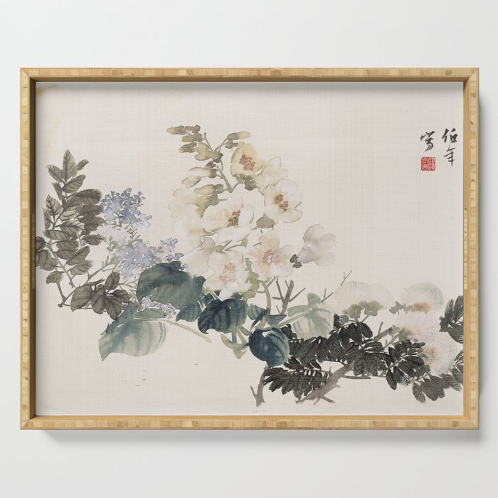 Vintage Chinese Ink And Brush Painting And Calligraphy Serving