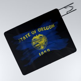 Oregon state flag brush stroke, Oregon flag background Picnic Blanket