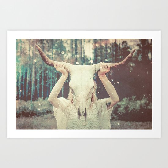Bull Skull Tribal Woman Art Print