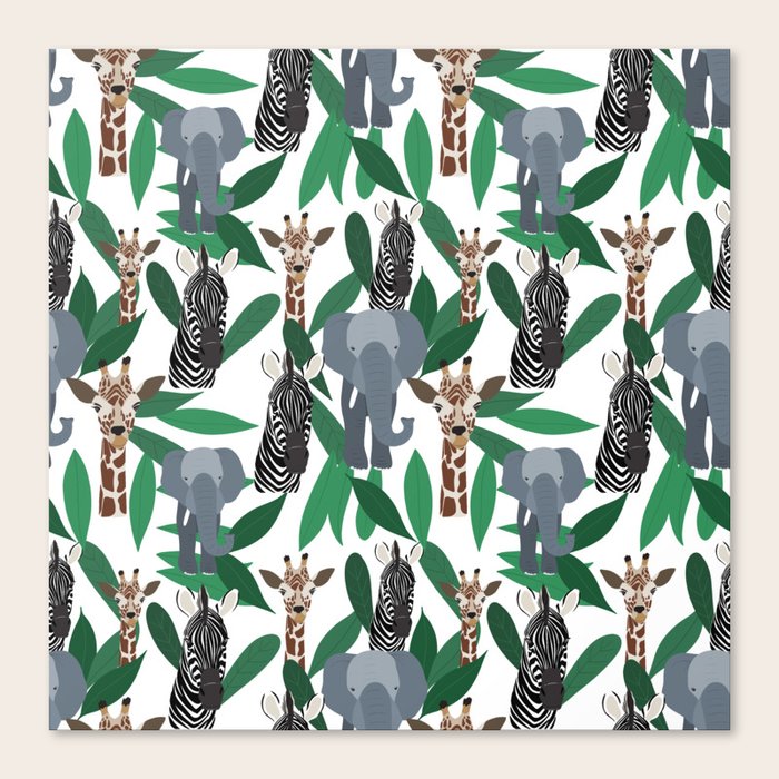 Jungle Zebra Elephant Giraffe Safari Animals Canvas Print by La Femme