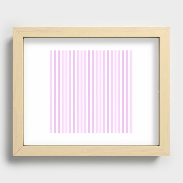 Lilac Pink and White Narrow Vintage Provincial French Chateau Ticking Stripe Recessed Framed Print