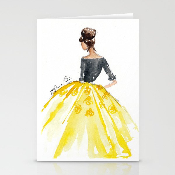 Sunny Spring Yellow Skirt Fashion Illustration Stationery Cards