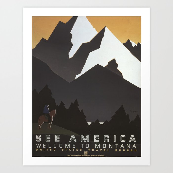 Poster, c1936, 9, See, America, Welcome, to, Montana, Poster c1936,9 See,America Welcome,to Montana, Art Print