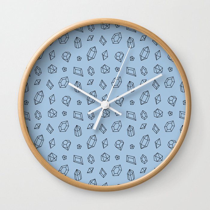 Pale Blue and Black Gems Pattern Wall Clock