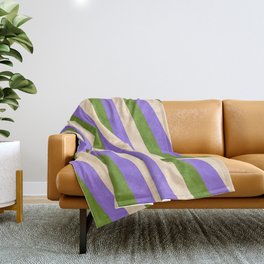 [ Thumbnail: Purple, Green, and Bisque Colored Lines/Stripes Pattern Throw Blanket ]
