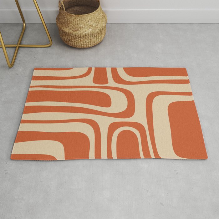 Palm Springs - Mid Century Modern Abstract Pattern in Mid Mod Orange and Beige Rug
