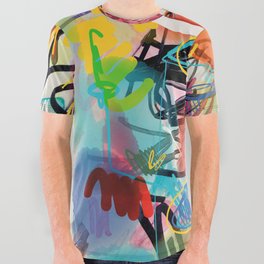 Abstract Graffiti Watercolor Composition and French Words All Over Graphic Tee