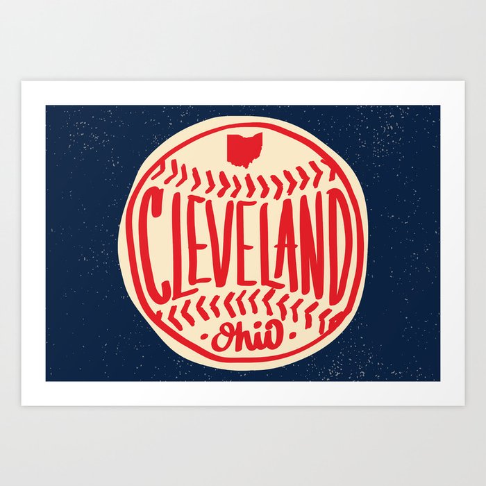 Hand Drawn Baseball for Cleveland Ohio with custom Lettering Art Print