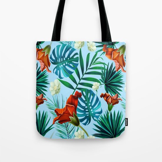 Sky blue tropical floral Tote Bag
