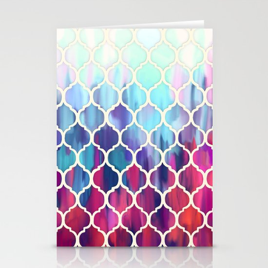 Moroccan Meltdown - pink, purple & aqua painted tiles Stationery Cards