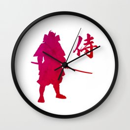 Armored Samurai Warrior with Japanese Kanji Calligraphy Wall Clock