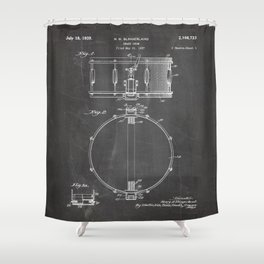 Snare Drum Patent - Drummer Art - Black Chalkboard Shower Curtain