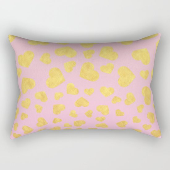 Golden hearts falling from heaven- Gold glitter heart on pink Rectangular Pillow