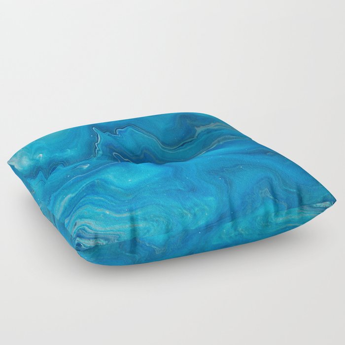 Blue & Teal Marble Agate Abstraction Floor Pillow