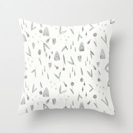 Nature Patterned Woodland Pen and Ink with Watercolor Throw Pillow
