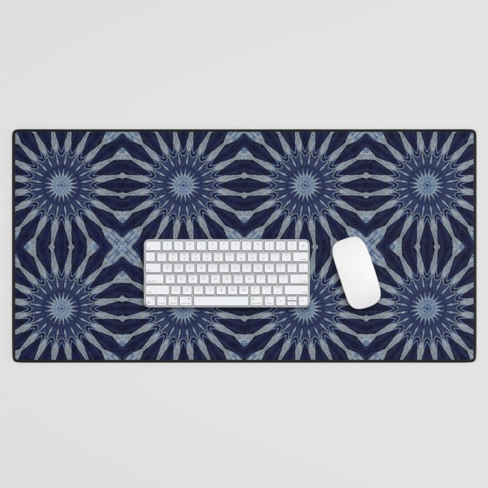 Navy Blue Classic Blue Pinwheel Flowers Pattern Desk Mat