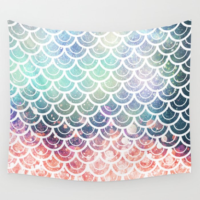 Mermaid Scales Coral and Turquoise Wall Tapestry