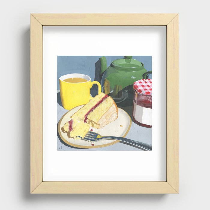 Teatime with Victoria Sponge and Green Teapot Recessed Framed Print