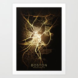 boston usa city night light map Art Print